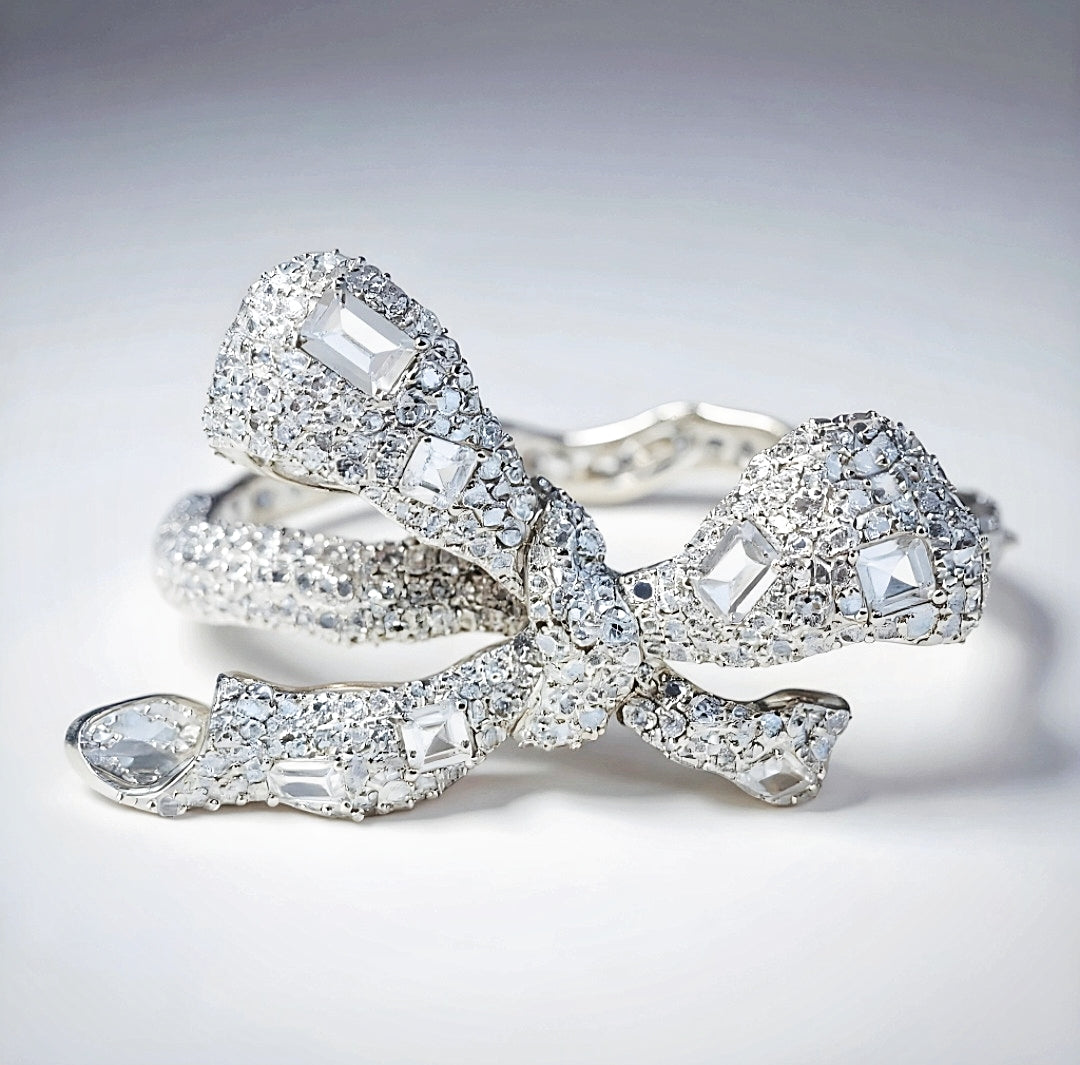 Sterling Silver Diamond Bow Bangle
