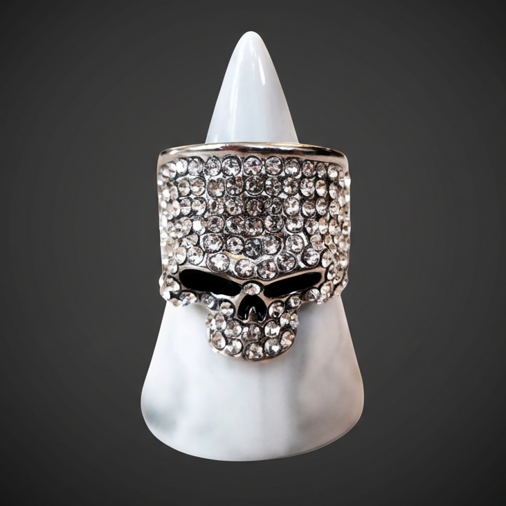 Silvertone Crystal Skull Ring