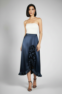 Black Satin Long Ruffle Skirt
