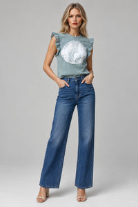 Green and White Pinstripe 3D Flower Shirt