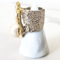 Goldtone Pearl Cuff and Sterling Silver Gold Lined Baroque Pearl Ring