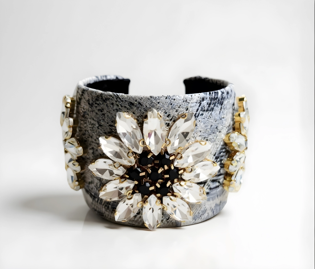 Grey Jeweled Cuff Bracelet