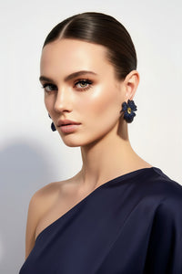 Navy and Yellow Crystal Flower  Earrings