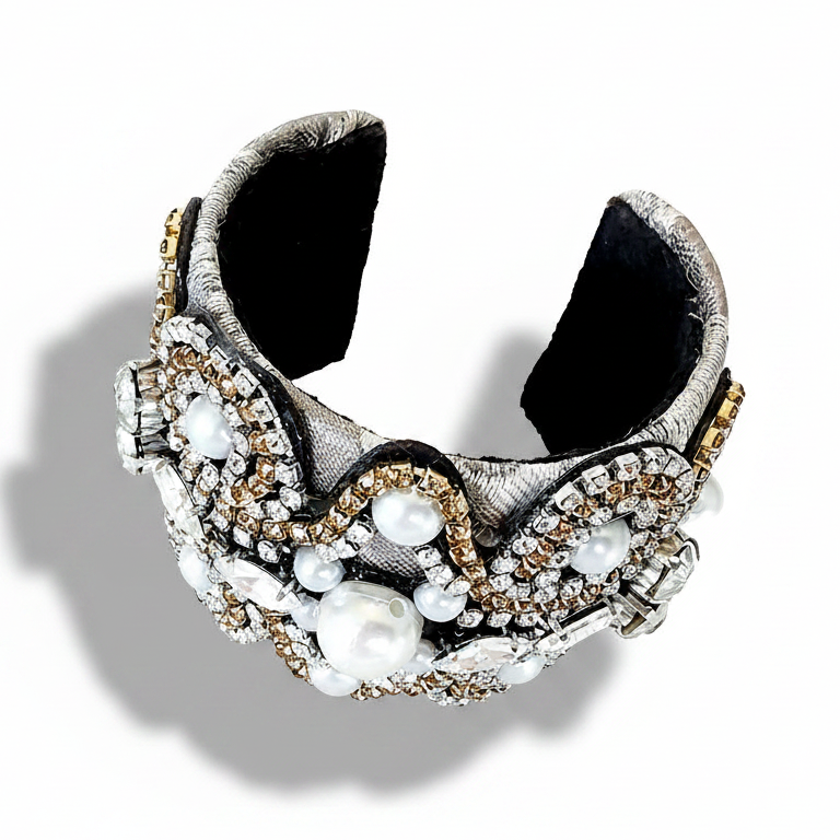 Silver and Gold Jeweled Cuff Bracelet