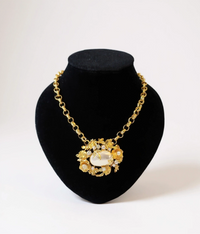 Gold Flower Embellished Pearl Necklace