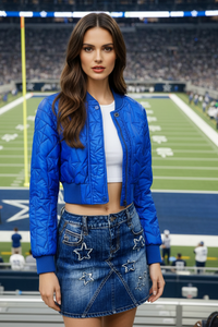 Blue Star Imprinted Bomber Jacket