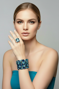 Blue Crystal Cuff and Sterling Silver Ring