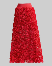 Red 3D Flower Full Length Skirt