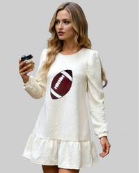 Off White Sequin Football Long Sleeve Mini Dress