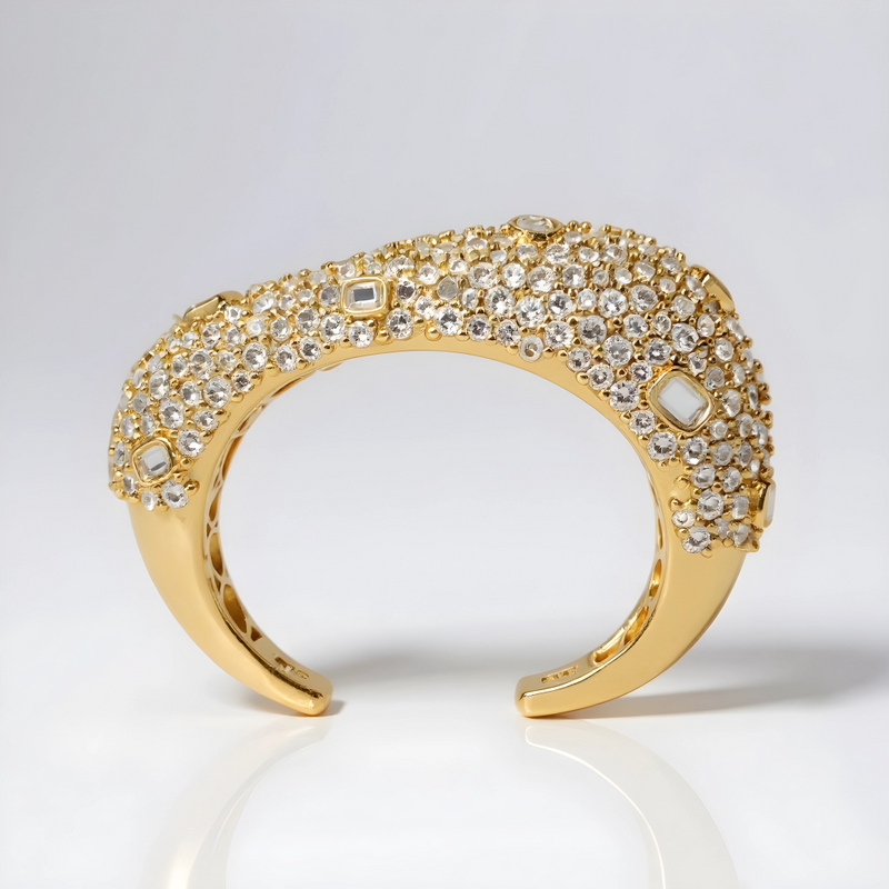 18K Gold Plated Diamond Baroque Mirror Embellished Cuff Bracelet
