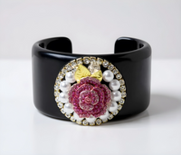 Black Cuff with Pink Flower