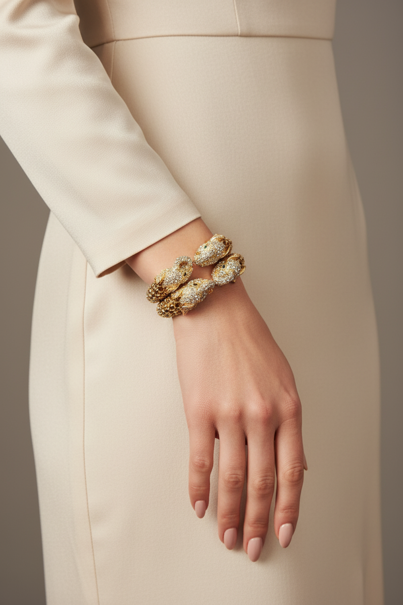 Gold Double Elephant Head Cuffs