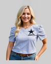 Dallas Cowboys Ruffle Sleeve Striped Blouse