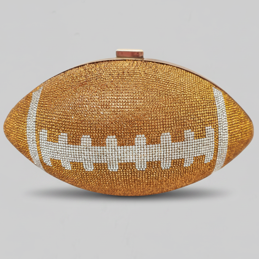 Burnt Orange UT Longhorns Crystal Football Clutch