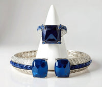 Red Multicolored Crystal Clutch Purse, Sterling Silver Sapphire Ring and Bracelet