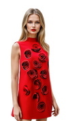 Red 3D Flower Shift Mini Dress