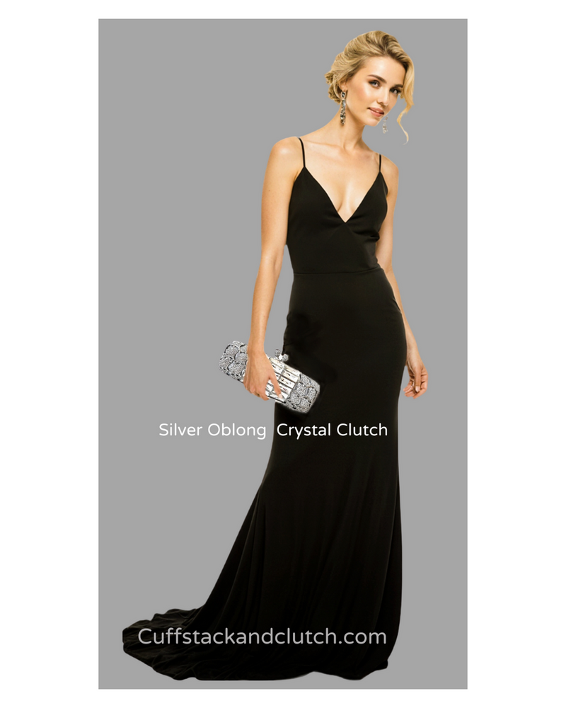 Silver Oblong Crystal Clutch