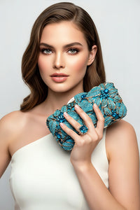 Blue Crystal Clutch Purse and Sterling Silver Ring