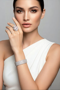 Sterling Silver Pink Ring and Diamond Bracelet
