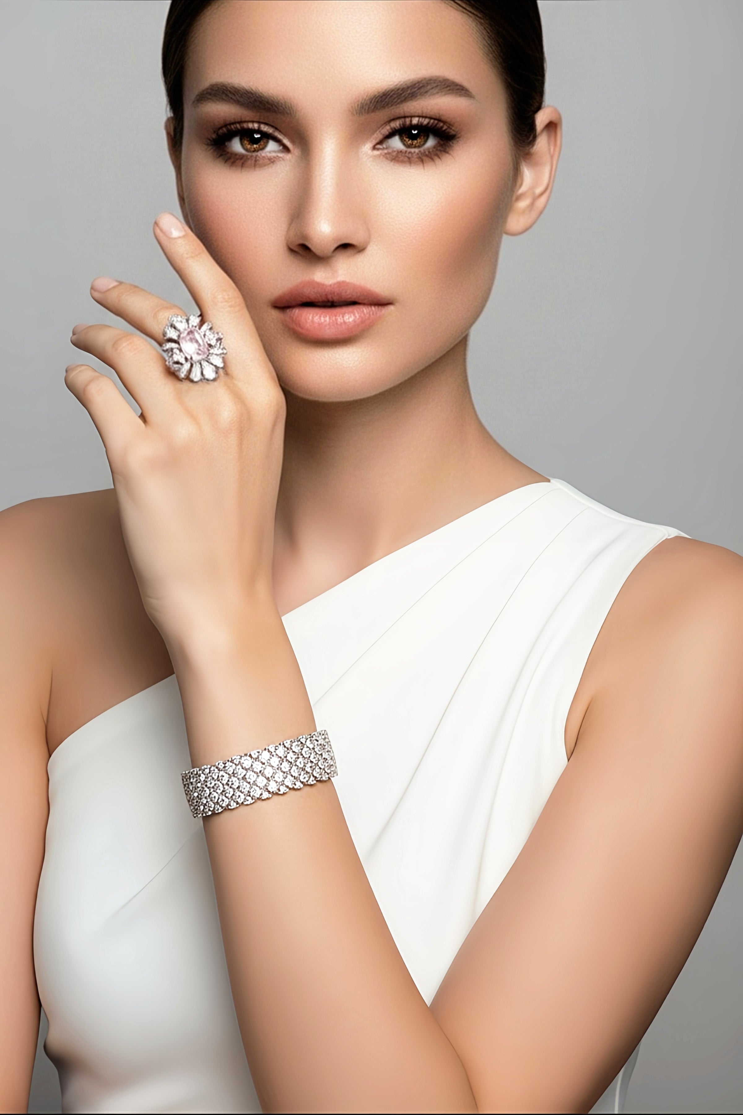 Sterling Silver Pink Ring and Diamond Bracelet