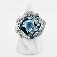 Sterling Silver Blue Blooming Flower Ring