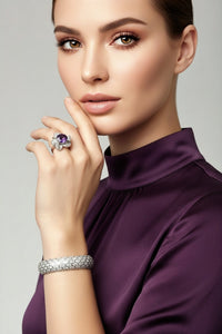 Sterling Silver Amethyst Flower Ring and Cuff Bracelet