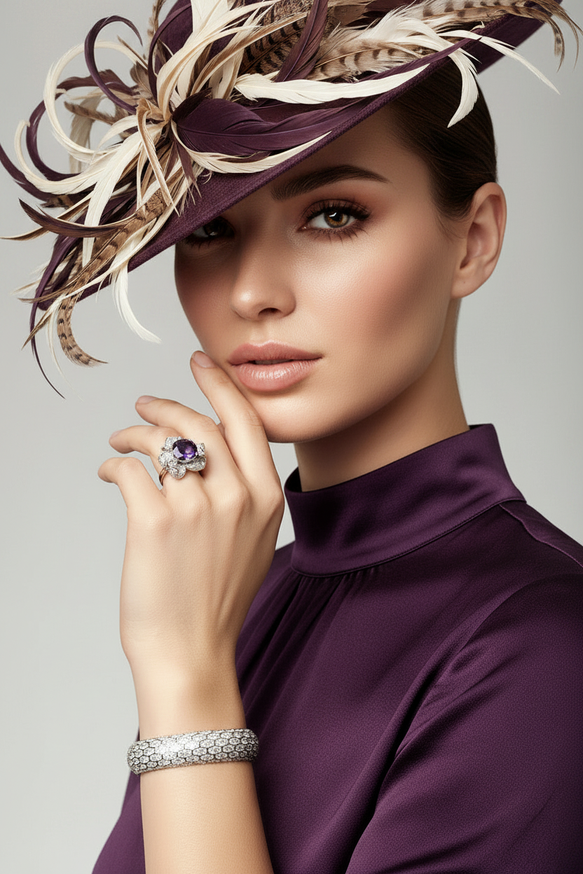Sterling Silver Amethyst Flower Ring and Cuff Bracelet