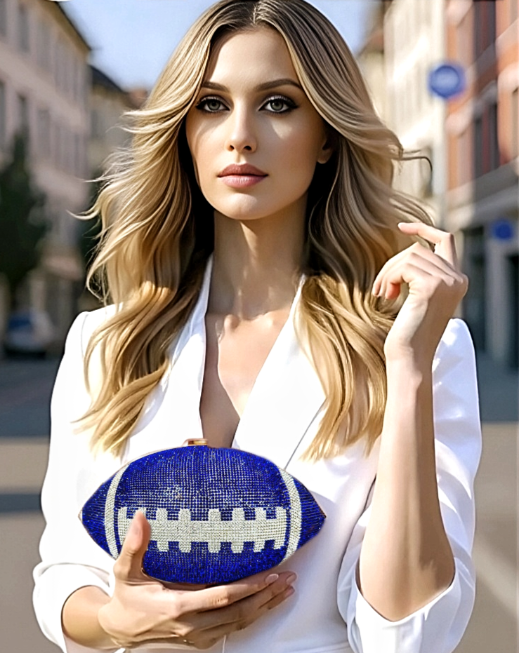 Dallas Cowboys Blue Crystal Football Clutch Purse