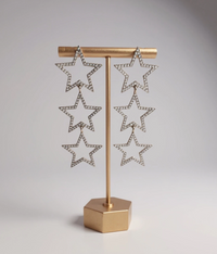 Silver Triple Star Drop Earrings
