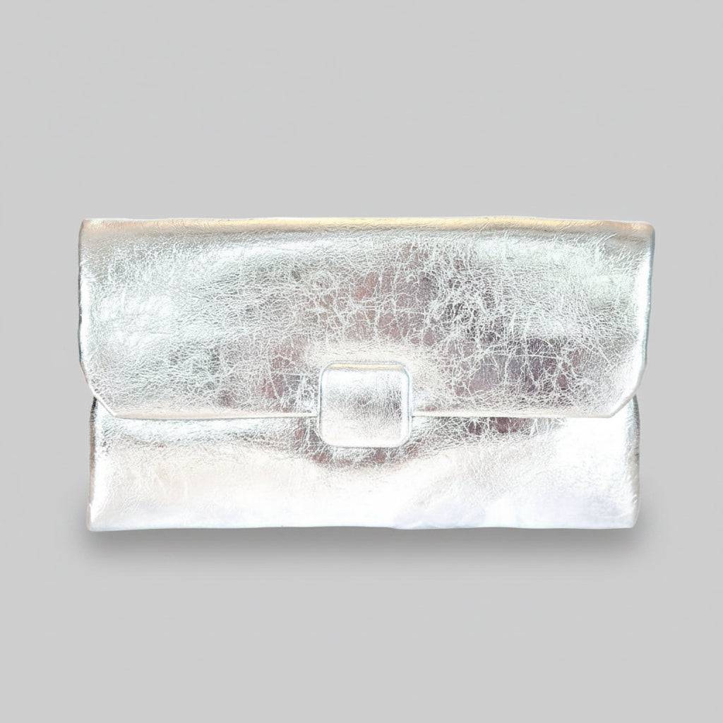 Silver Leather Clutch