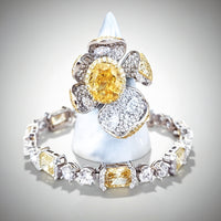 Sterling Silver Yellow Citrine Flower Ring and Tennis Bracelet