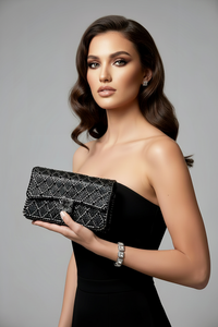 Black Crystal Clutch and Sterling Silver Tennis Bracelet