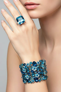 Blue Crystal Cuff and Sterling Silver Ring