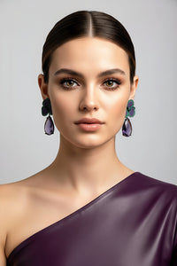 Purple and Green 3 Leaf Clover Earrings