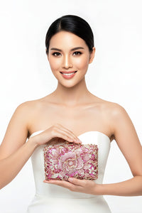 Pink and Gold Floral Crystal Clutch