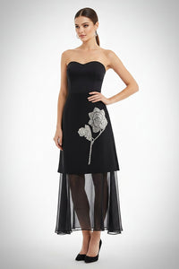 Black Beaded Silver Flower Embellished Skirt