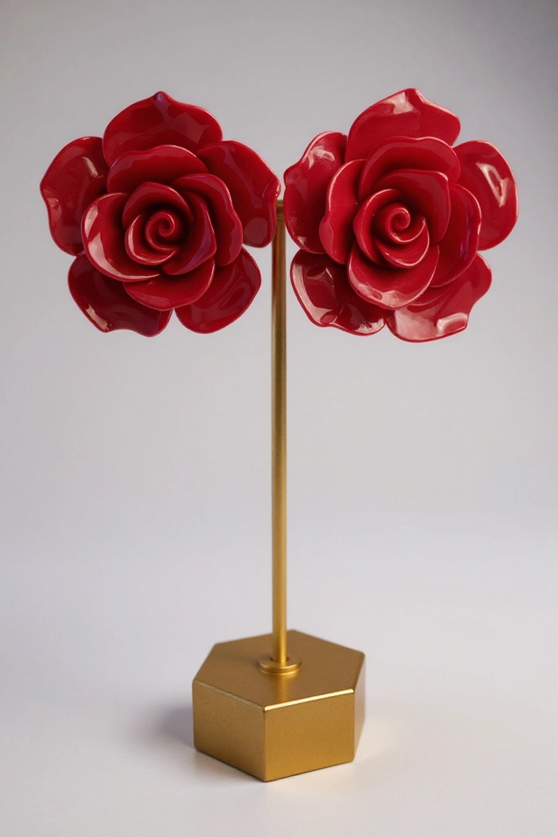 Red 3D Flower Earrings