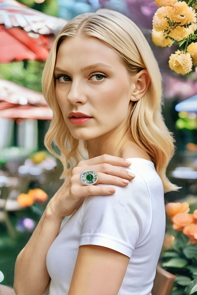 Sterling Silver Green Jade Lily Pad Ring