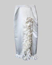 Ivory Satin Long Ruffle Skirt