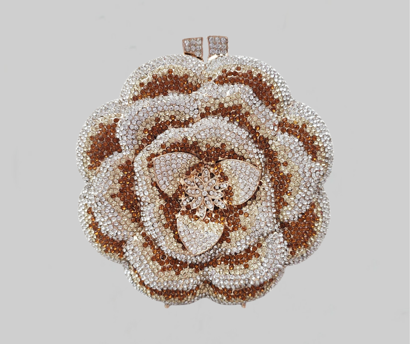 Gold and White Crystal Flower Clutch