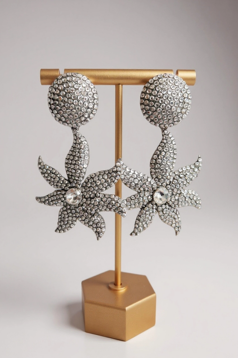Silver Crystal Starfish Earrings