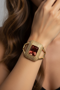 Natural Amethyst Color Changing Stone Gold Cuff
