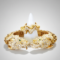 Gold Double Elephant Head Cuff and  Scalloped Ring