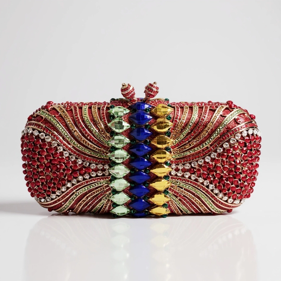 Red Multicolored Crystal Clutch
