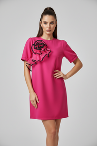 Hot Pink 3D Flower  Mini Dress