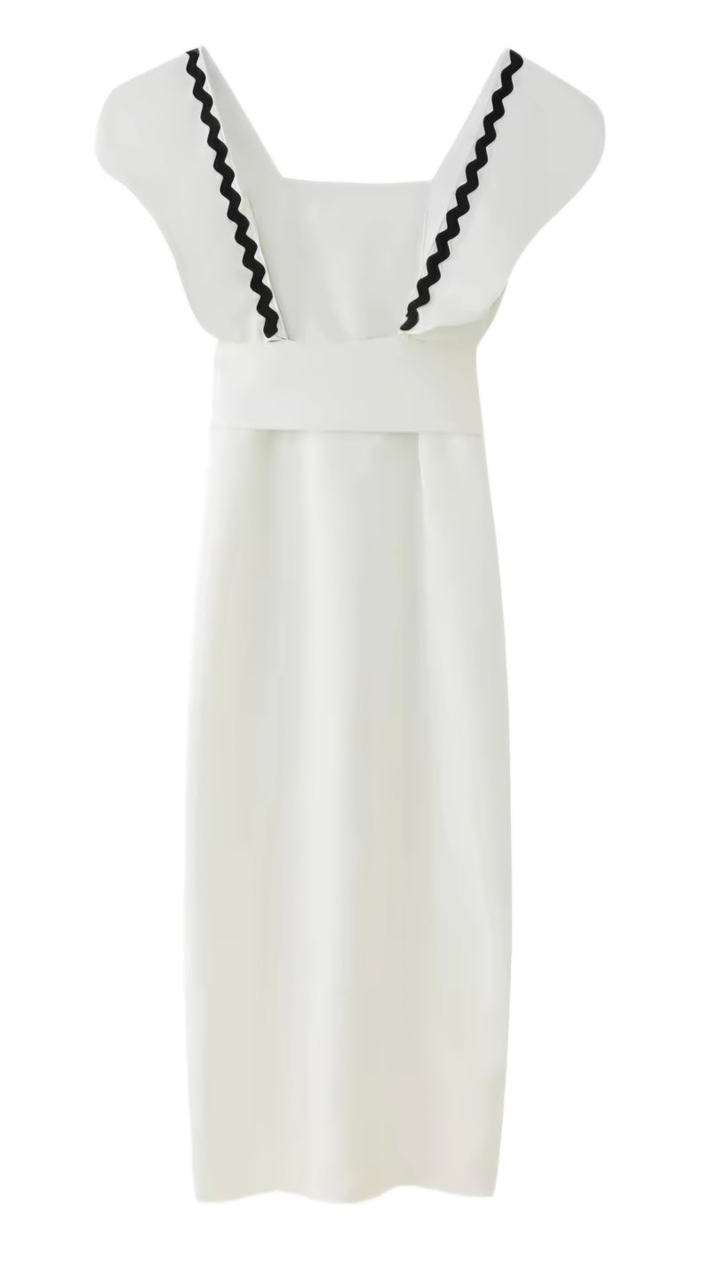 Ivory Zigzag Black Trim Dress