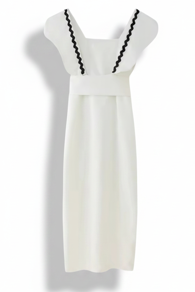 Ivory Zigzag Black Trim Dress