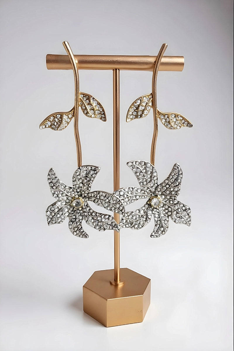 Silver and Gold Floral Drop Earrings