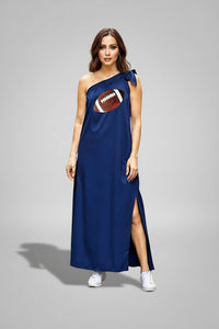 Navy One Shoulder Sequin Football Maxi Dress