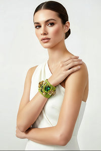 Light Green Flower Cuff and Sterling Silver Aquamarine Ring